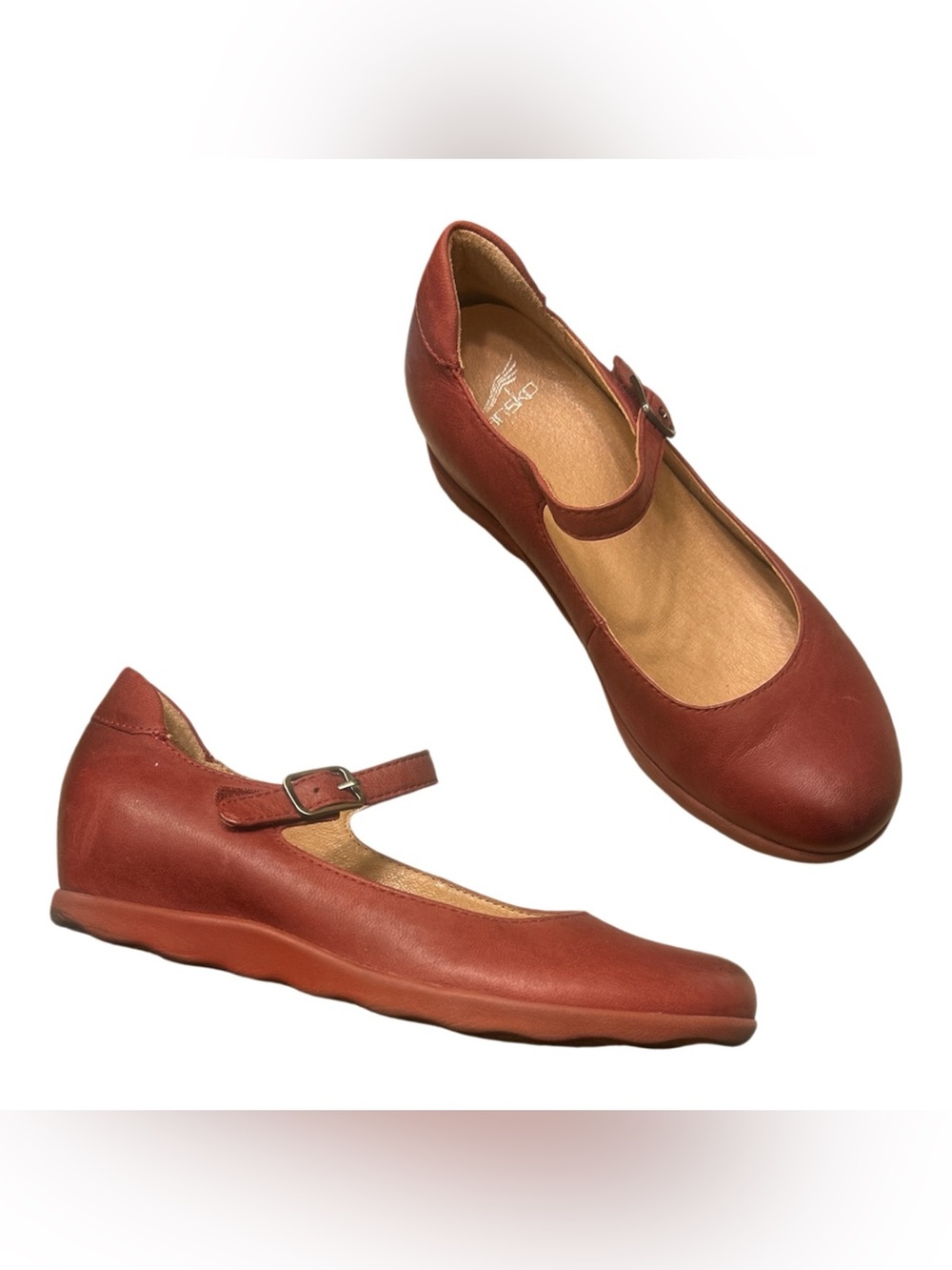 Dansko Women's Brick Red Leather Mary Jane Flats Marcella Size 39